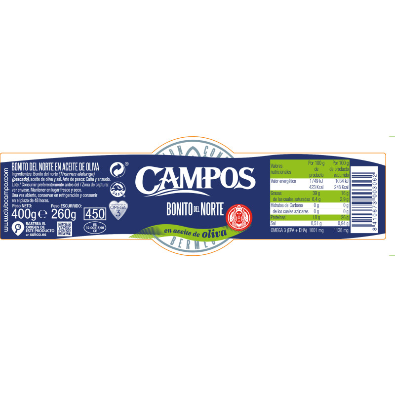 BONITO EN ACEITE DE OLIVA TARRO FR-450 400g